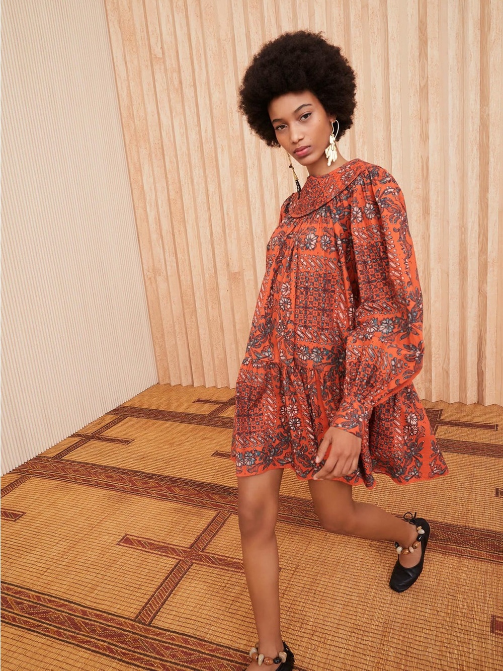 Ulla Johnson Ria Dress in Clementine Cotton Poplin Floral Paisley Relaxed Fit